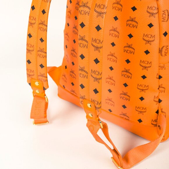 MCM Stark Metal Studs Orange Monogram Backpack - Picture 7 of 15